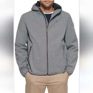 Tommy Hilfiger Men's Hooded Gray Zip Midweight Softshell Jacket-XXL